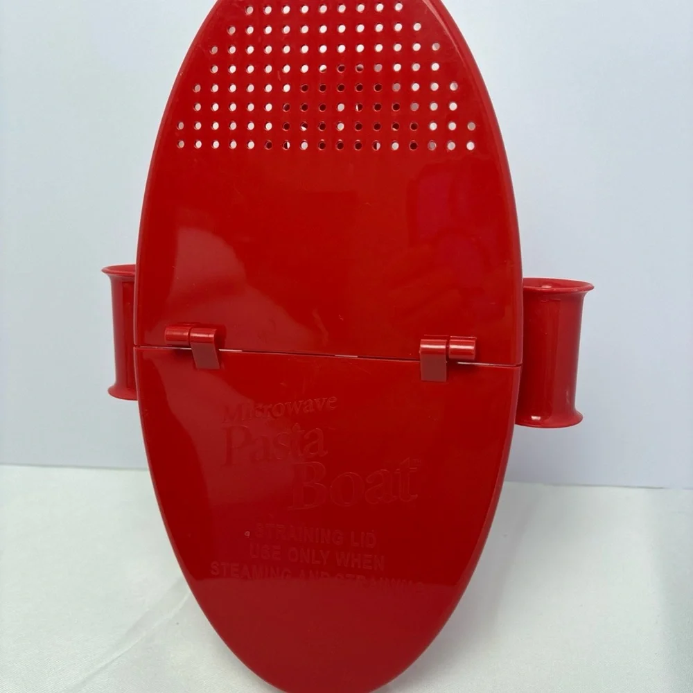 Telebrand Microwave Pasta Boat Cooker Red‎ Steamer Strainer Lid Veggie Cooker
